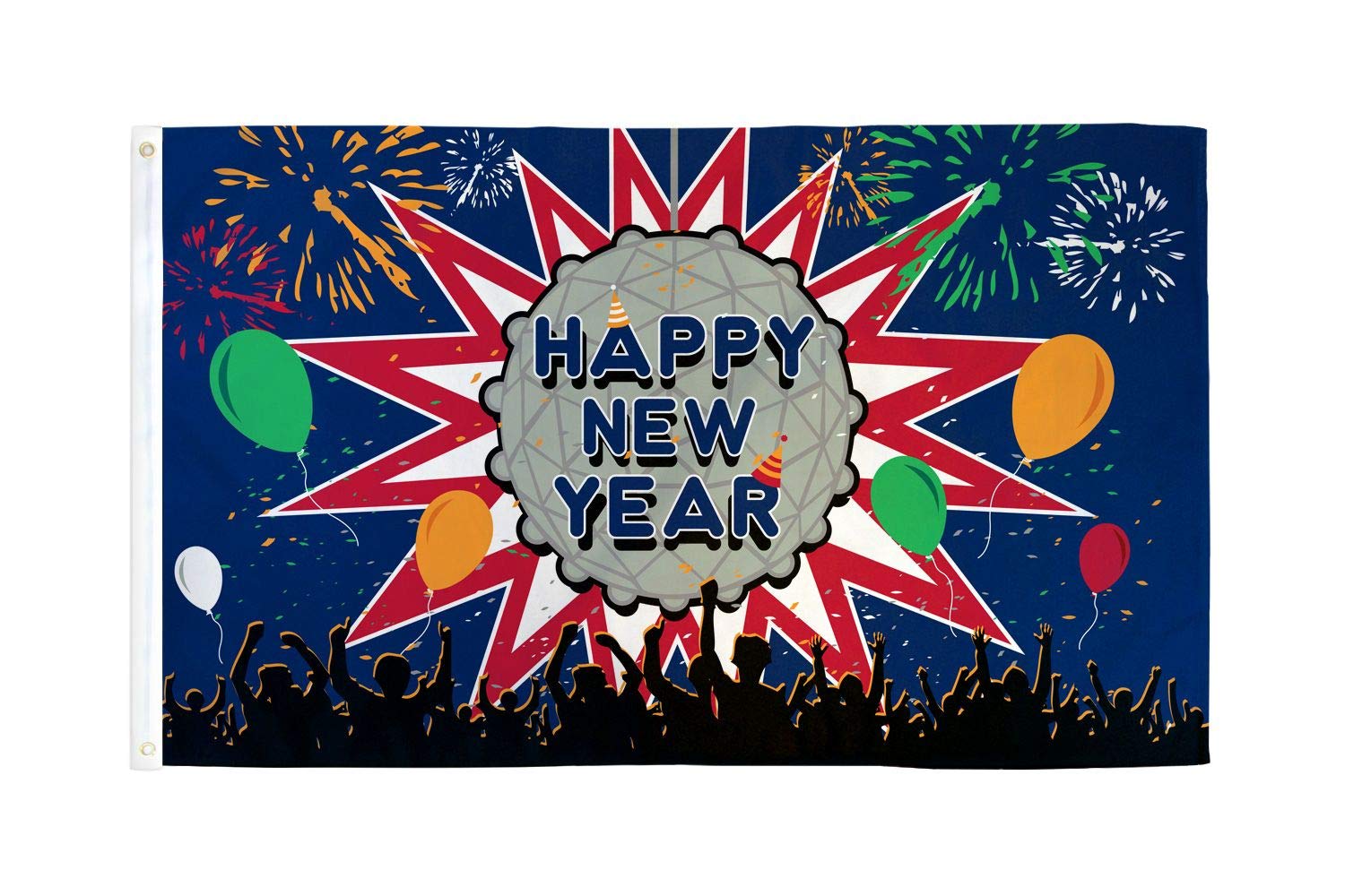 AZ FLAG - Happy New Year Ball Flag - 3x5 Ft - 100D Polyester New Years Banner with Two Metal Grommets - Fade Resistant - Vivid Colors - 3' x 5' Feet - 150x90 Cm