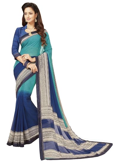 Womens Georgette Saree With Blouse Piece (sensation6308a_Blue)