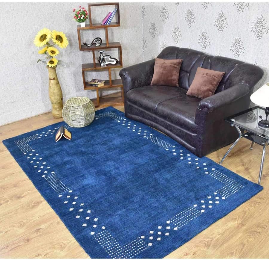 Rugsotic Carpets Hand Knotted Gabbeh Silk 6'x9' Area Rug Solid Blue LS0530