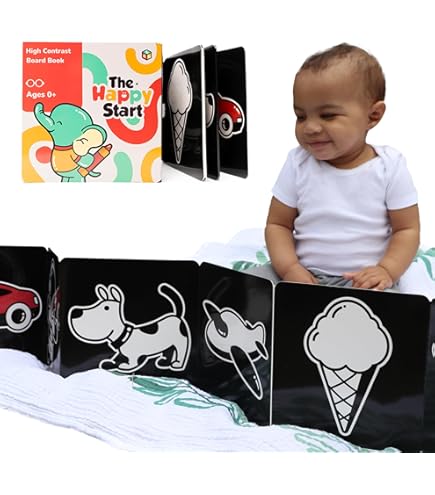 Happy Start High Contrast Baby Cards - Black & White Visual Stimulation Flashcards (0-6 Months)