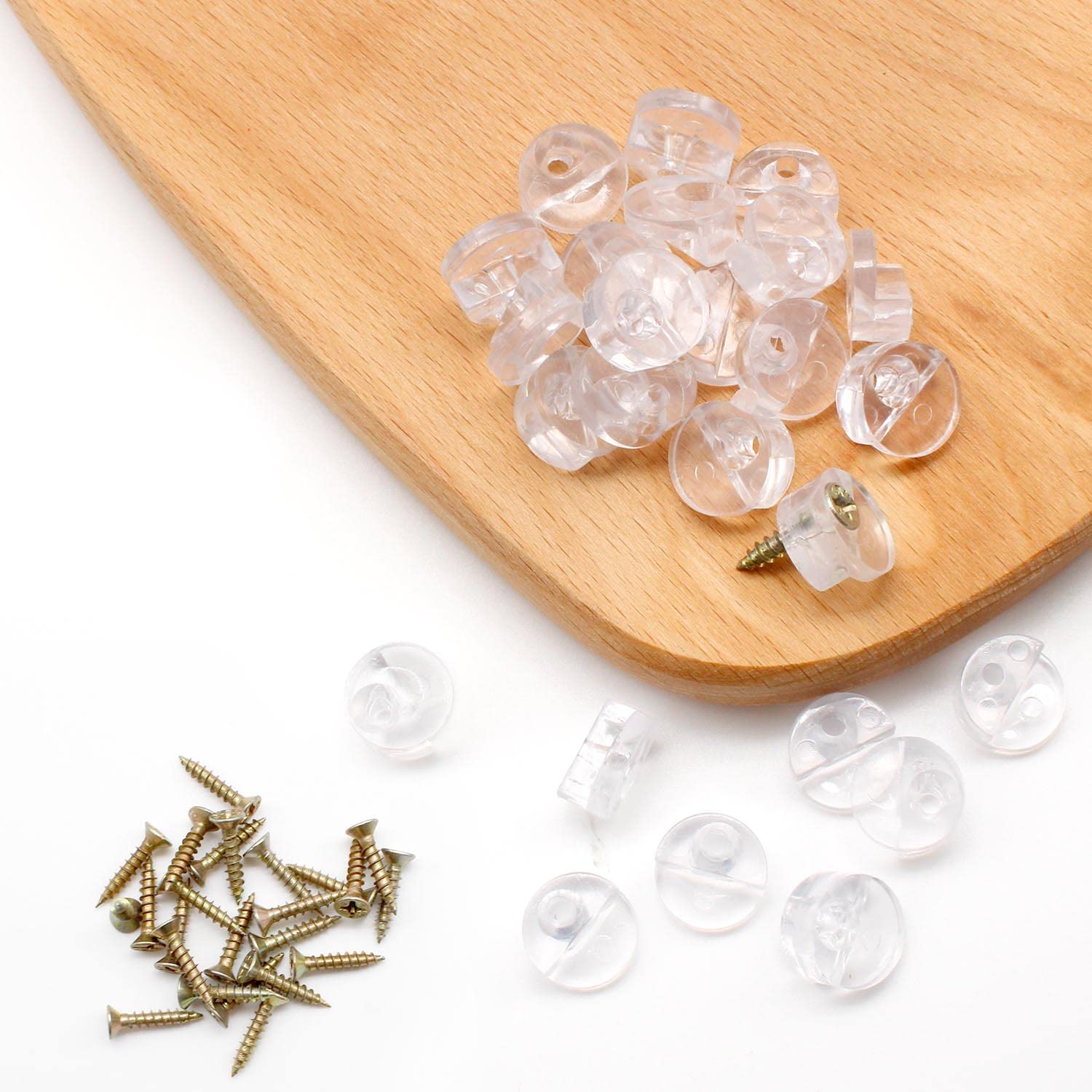 DEANKEJI 25 Pcs Round Mirror Brackets, Glass Retainer Clips Kit with 25 Screws, Fixing 1-4mm Thick Glass, Cabinet Doors and Mirrors