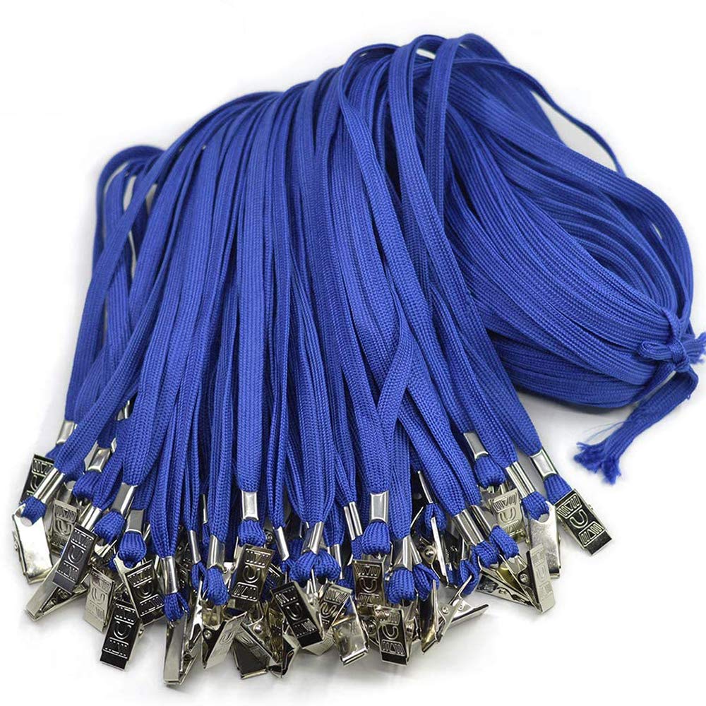 50 Pcs Cotton Lanyard Clip 32-inch Flat Blue Lanyard with Badge Clip Neck Lanyards for Id Cards/badge(Blue)
