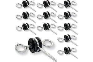 HENGTONG 12 Pcs Black Electric Fence Wood Post Gate Handle Anchors, Wood Post Screw-in Insulator, Electric Fence Wire Insulators, Fence Ring Post Wood Post Insulator