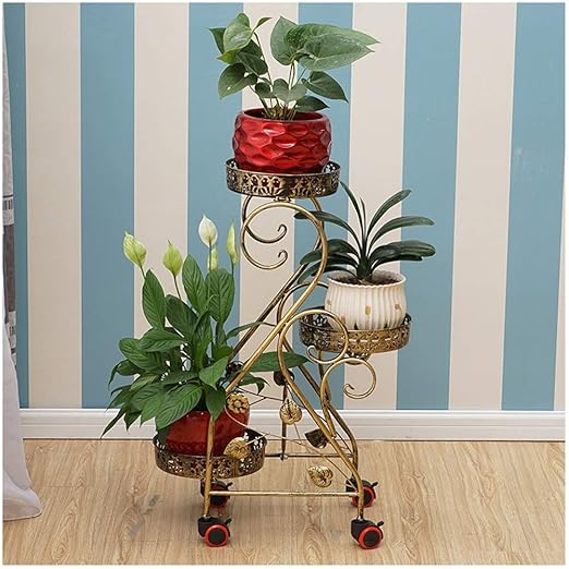 HBY Soporte for Flores con Ruedas De Hierro Maceta Estantería con ...