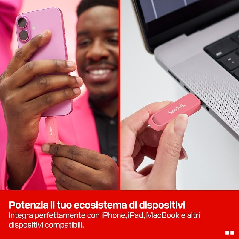 Unità per telefono con USB Type-C 1 TB (per smartphone, tablet e computer, velocità fino a 150 MB/s, backup automatic, recupero dati) - Seastar Pink