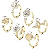 Honsny 6Pcs 14K Gold Plated Anxiety Rings for