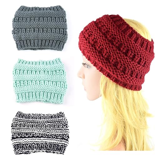 Frcolt Women Girls Stretch Knit Hat Bun Ponytail Beanie