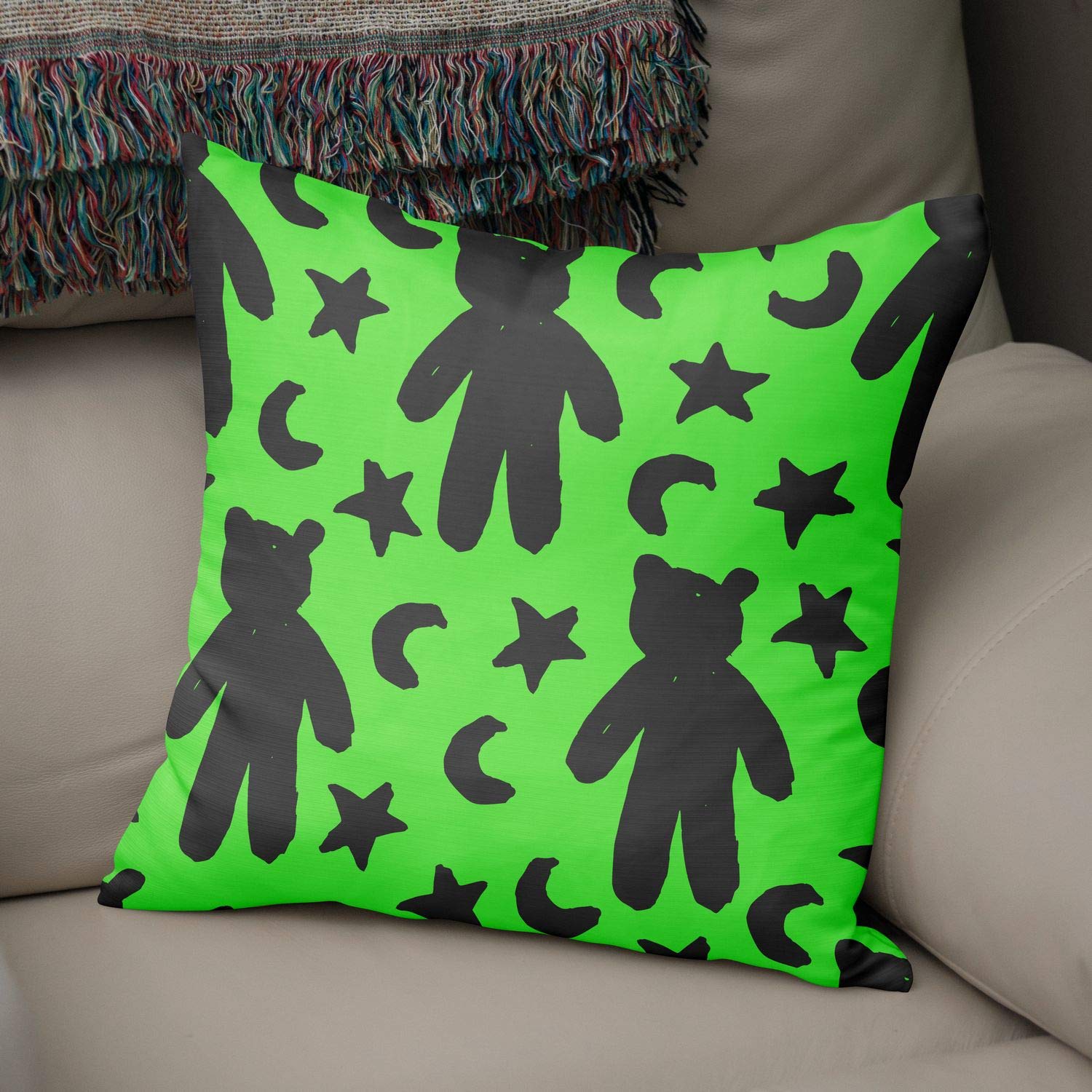 Bonamaison Decorative Cushion Cover, Polycotton, Green, Standard