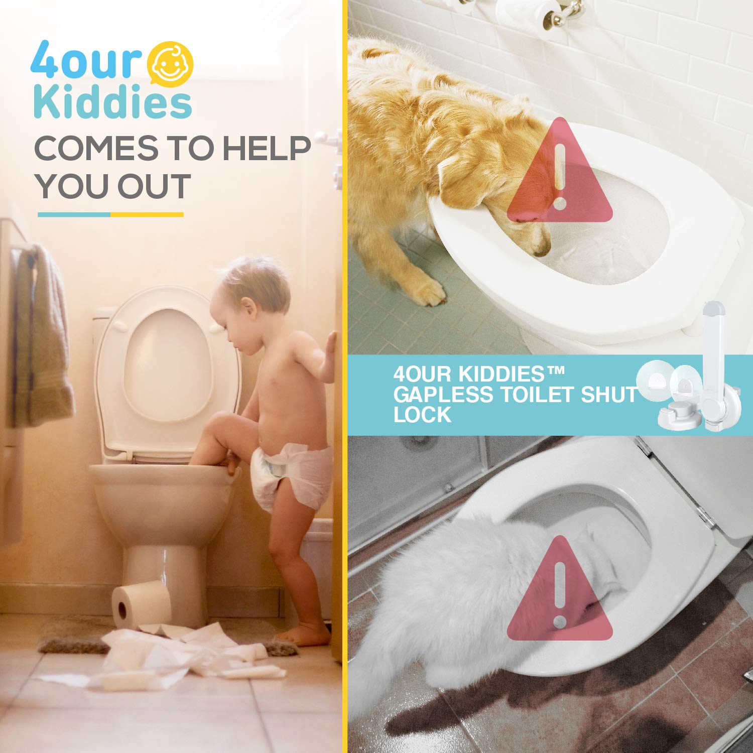 Baby Proofing Toilet Lock [2 Pack] Upgraded Gapless Pallet Mechanism for Child Safety, Universal Fit for Most Toilet Lid, Toolless 3M Adhesive Intallation with No Damage to Toilet. : Baby