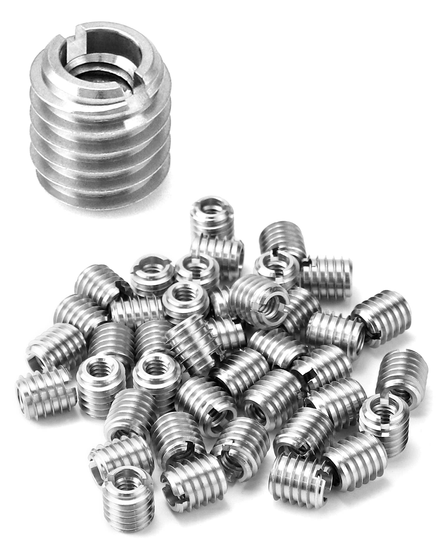 Photo 1 of QWORK Stainless Steel Threaded Insert for Hard-Wood, 1/4-20 Internal Threads 50 Pack 5/8" Long Nut Inserts for Hardwoods, Softwoods, Plywood and Composites