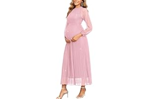 AISWI Maternity Sparkly Mesh Dress Halter Neck Sleeveless A Line Pregnancy Dresses Semi Formal Baby Shower Photoshoot