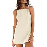 Yanekop Womens Linen Mini Dress Spaghetti Strap Short Beach Summer Dresses Sleeveless Sundress Open Back Dress