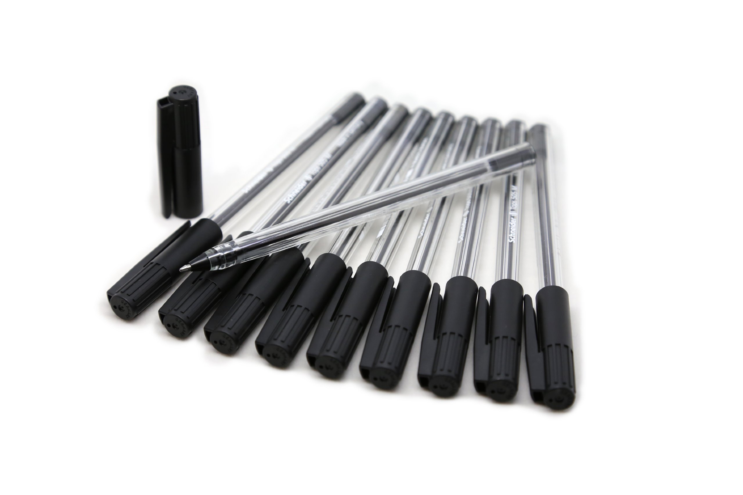 Schneider Tops 505 Ballpoint Pen with Cap Model, Stationery, M, Black, Barrel Colour: Transparent