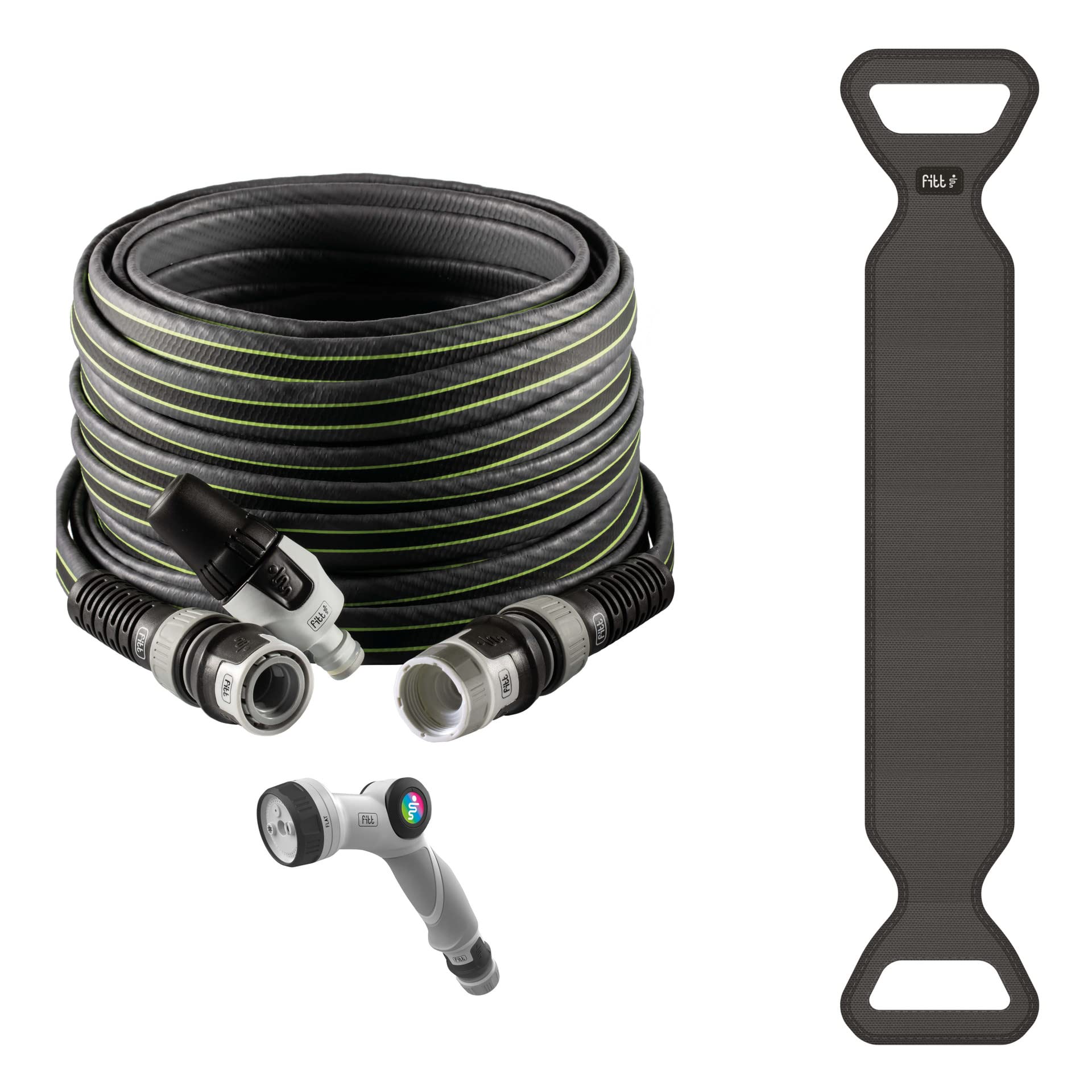 FITT Force Plus 5/8" 15m - Kit with Lightweight, Resistant Garden Water Hose for Intensive Use, Lance, Multi-Jet Gun and Hose Caddy, Grey