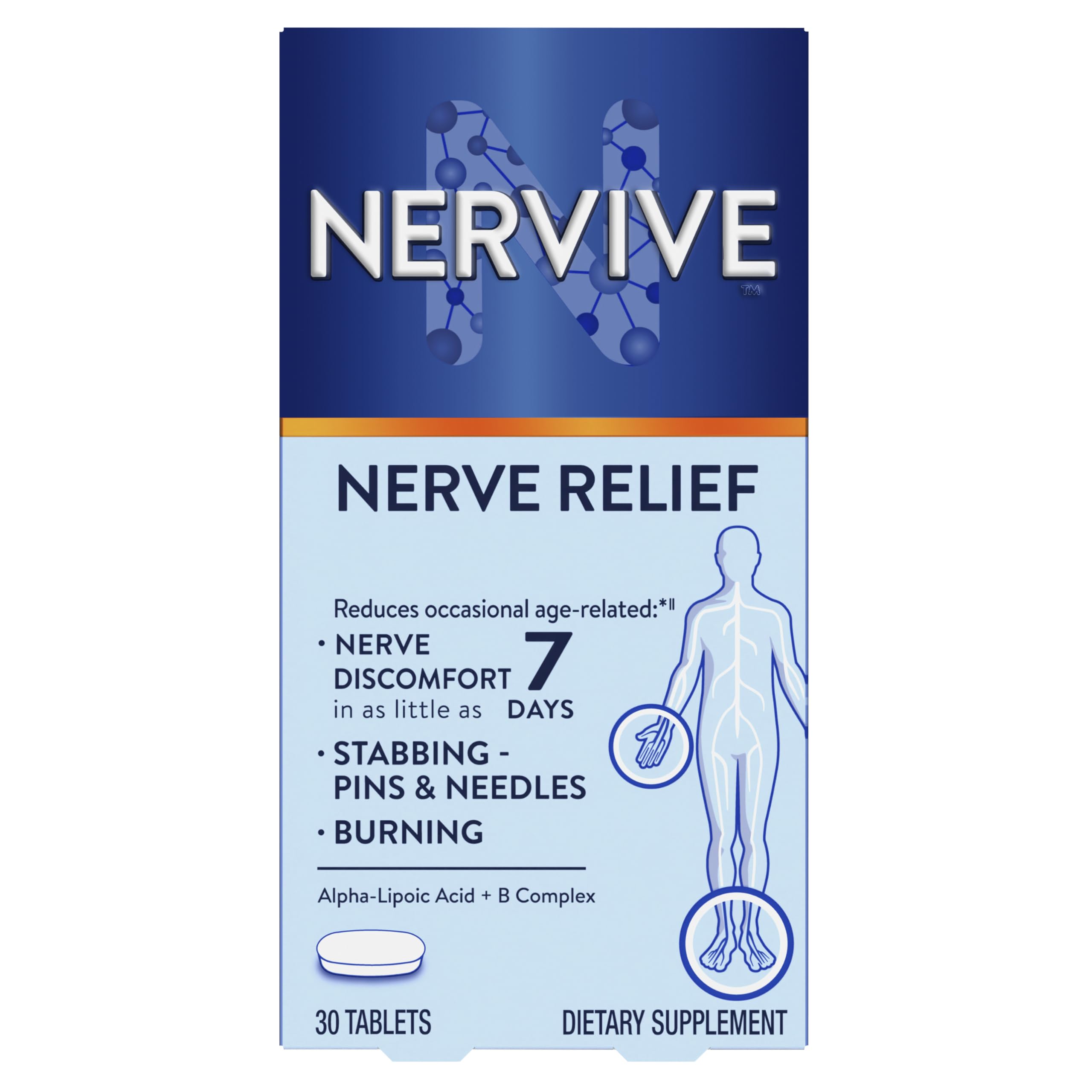 Nervive Nerve Relief, Occasional Nerve Discomfort II, Nerve Relief, Starts Working in 7 Days, Stabbing, Burning, Alpha Lipoic Acid, B Vitamins, Turmeric, Ginger, Nervive Supplement, 30 Tablets