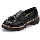 IDIFU IN2 Platform Loafers for Women Lug Sole Slip on Shoes Chunky Penny Low Heeled Loafers for Women Fall Work Business Office Party Casual Comfortable Fashion Closed Toe Dress Shoes with Tassel