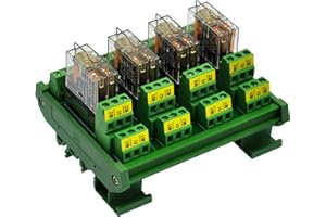 ELECTRONICS-SALON DIN Rail Mount AC/DC Control DPDT 5Amp Pluggable Power Relay Interface Module (AC/DC 24V, 4 Relay)
