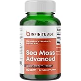 INFINITE AGE 1250mg Sea Moss Advanced Superfood Capsules, 60 Count - High-Potency, Vegan, Made in The USA - Irish Seamoss, Bladderwrack, Burdock Root - Overall Health, Immunity Support