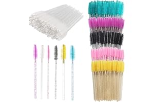 300 PCS Mascara Wands Disposable Lash Spoolies, 6 Colors Bulk Eyelash Makeup Brush with Crystal Handle Pink Black White Yello