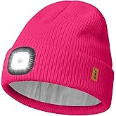 ATNKE LED Lighted Lined Fleece Beanie Hat,USB Rechargeable 4 LED Running Headlamp Cap with Light Gifts for Men and Women