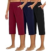 Huukeay 3 Pack Women's Capri Sweatpants, Cozy Wide Legs Cropped Capri with Pockets, Lounge Jogger Pants Workout Yoga Solid
