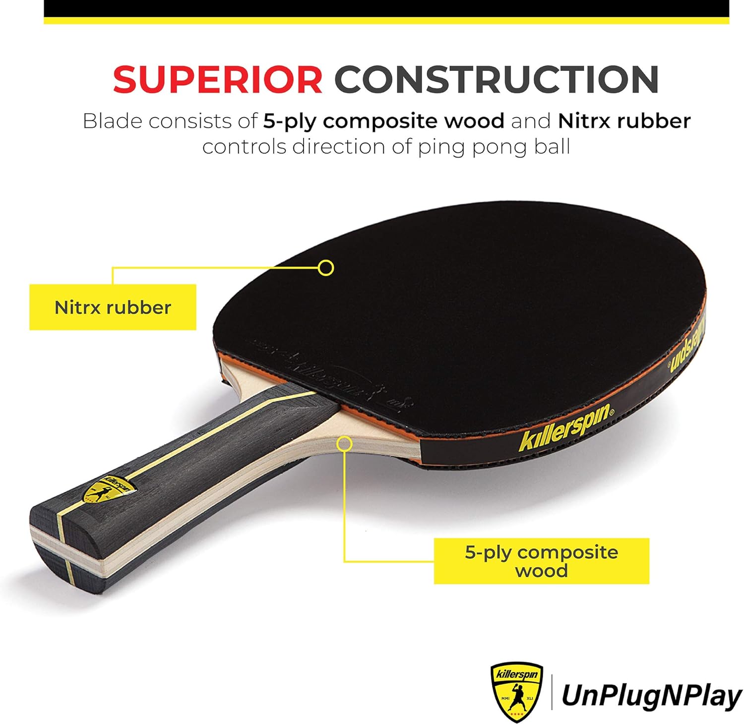Killerspin Jet Black Combo Table Tennis Paddle with Sleeve, Competitive Ping Pong Paddle with Carrying Case, Table Tennis Racket with Wood Blade, Nitrx Rubber Grips Ping Pong Balls - Black : Sports & Outdoors