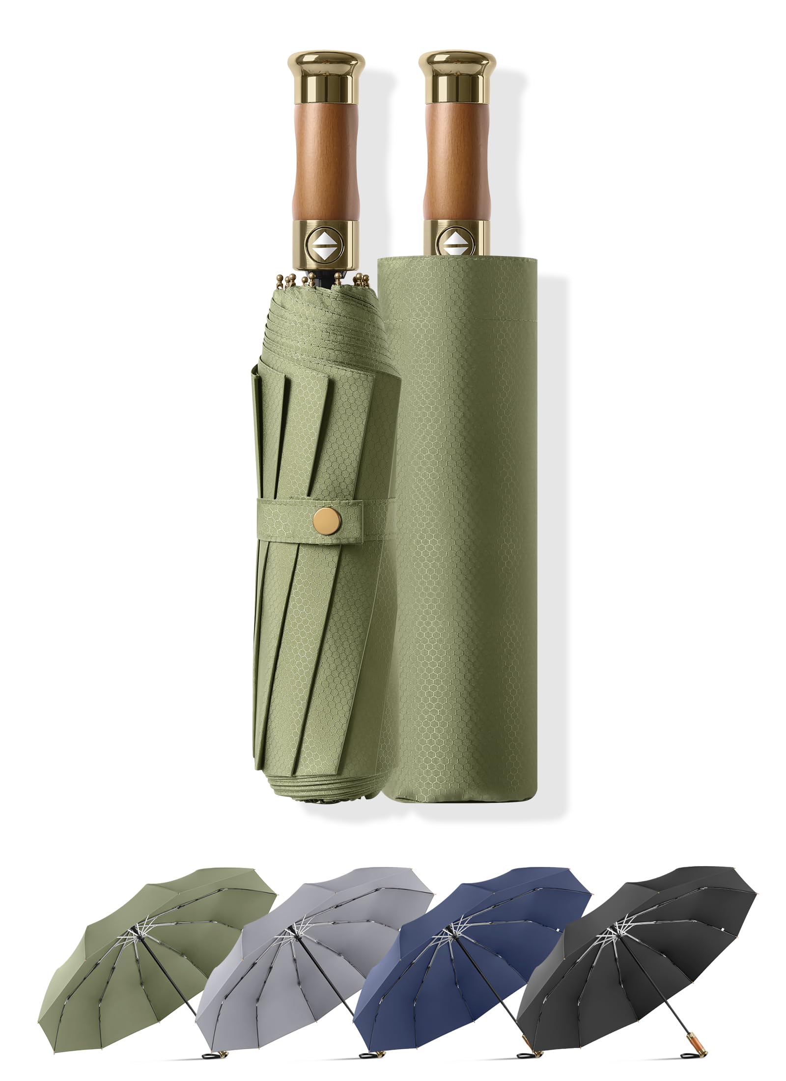 Rain Cats Large Umbrella 45 Inch diameter Umbrellas for rain Strong10 Ribs Fiberglass Windproof big Compact Automatic portable Folding Travel/Thick Fabric/Wood handle
