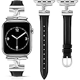 MOINSPIRE Leather Band Compatible with Apple Watch Bands Women 38/40/41/42/44/45/46/49mm Dressy Designer Leather Strap with H-Shape Metal Buckle for iWatch Series 11 10 9 8 7 6 5 4 SE/Ultra 3 2 1