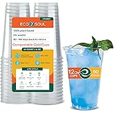 ECO SOUL 50 Pack Compostable Party Cups 12 oz Plant-Based Disposable Clear Cold Cup for Wine, Coffee, Smoothie & Soda Drinks | Cocktail Parties & Birthdays | Non-Toxic & BPA-Free Zero Plastic Glass