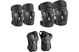 NHH Adult & Kids Knee Pads Elbow Pads Wrist Guards for Kids Youth Adultds Men and Women 6 in 1 Protective Gear Set for Skateboarding, Skating, Roller Skating and Multi-Sports (Black-red, Large)