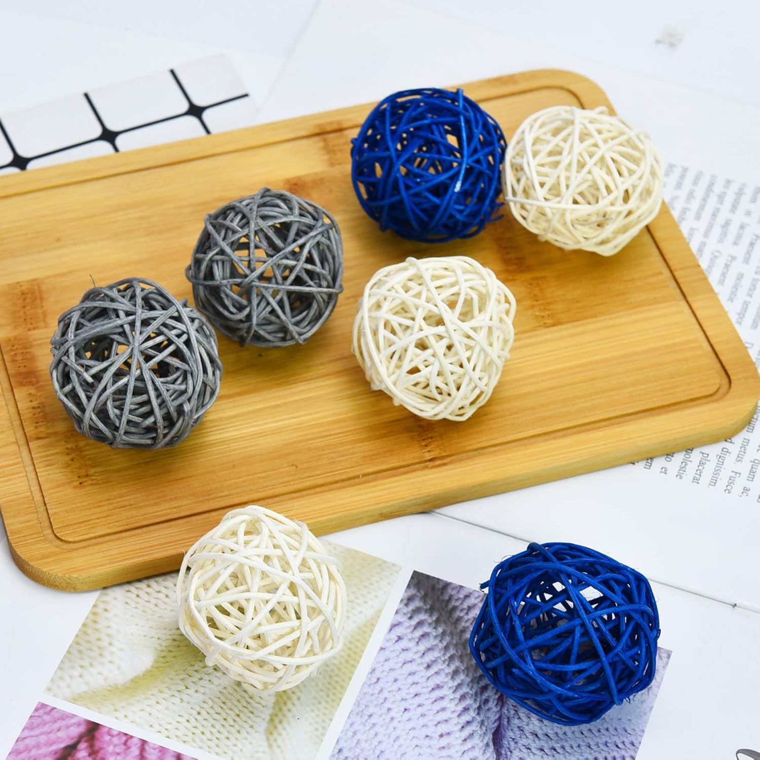 Timoo Rattan Balls Decorative, 15 Pack Wicker Balls for Home Decor Aromatherapy Accessories Wedding Decoration Baby Shower Table Decoration, 2 Inch (Blue, Gray, White): Health & Personal Care
