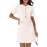 MEROKEETY Women's Summer Bodycon Sweater Dress Business Casual Outfis Short Sleeve Knit Button Formal Elegant Work Dress