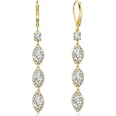 ALEXCRAFT 925 Sterling Silver Dangle Leverback Earrings for Women Trendy 14K Goldplated Hypoallergenic Lightweight Statement Long Cubic Zirconia Teardrop Dangling Earrings Brides Engagement Wedding
