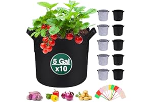 NESSTU 10 Pack 5 Gallon Grow Bags, Potato Growing Bag 5 Gal, 350G Thickened Nonwoven Aeration Fabric Pots, Heavy Duty Plant Grow Bags Gardening Pots Containers with Handles for Fruits, Vegetables and Flowers
