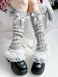 Leoparts Women's Knit Leg Warmers Y2K Bow Lace Trim