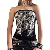 Prytgnsor Women's Gothic Graphic Tube Top Strapless Sleeveless Bandeau Tops Summer Going Out Cropped Tube Tops