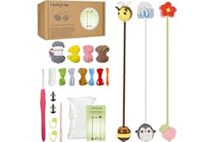 WaldyWop Crochet Kit for Beginners: 3 Animal & Flower Bookmarks Knitting Kits for Girls w/Easy Yarn, Crochet Hook & Easy Video Tutorials - Wobbles Crochet Animal Kit for Kids, Birthday Gifts for Women