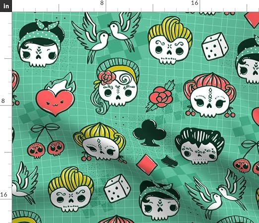 Amazon Com Spoonflower Fabric Rockabilly Kawaii Tattoo Skulls Birds Cute Heart Card Sugar Skull Day Printed On Petal Signature Cotton Fabric By The Yard Sewing Quilting Apparel Crafts Decor