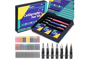 Aifeiter Calligraphy Pen set,Calligraphy Fountain Pens with 7 Different Replaceable Nibs with 60 Ink Cartridges(12 Colors),3 multi-functional color Fountain pens