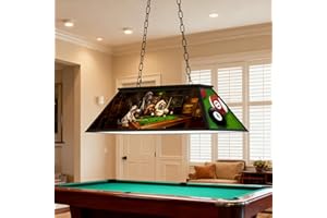 Obihivlo 4-Light Tiffany Pool Table Lamp, 43'' Billiards Light Fixture for 7'-8' Pool Table Hanging Lamp, with Dogs Playing Billiards Light Transmittance Shade, Suitable for Game Room, Man Cave