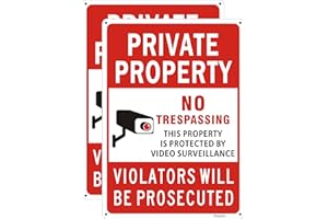Poicrm (2 Pack) Large No Trespassing Signs Private Property, Violators Will Be Prosecuted,14"x10".04" Aluminum Reflective Metal Sign,Weather Resistant, Waterproof, Durable Ink, Easy to Mount