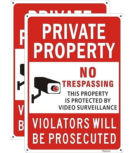 Large Private Property No Trespassing Signs With 36" Alloy Long Stake, 12x12" Video Surveillance Metal Sign For Yard, Rustproof & Fade Resistant, 2Pack