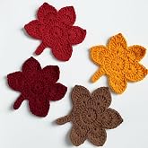 Breling 4 Fall Coasters Handmade Autumn Coasters, Maple Leaf | Knitted Mats for Kitchen Table Parties, Absorbs Moisture, Protects from Heat, Autumn Thanksgiving Harvest Home Decor