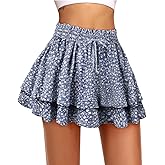 Kimmery Women's Boho Ruffle Skirt Floral Tiered Mini Skirts with Shorts Underneath