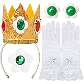 ICECUTE 4 PCS Princess Crown Accessories Kit,Incl. Flower Crown/Brooch/Earring/Glove,Dress Up Accessories for Women Gold