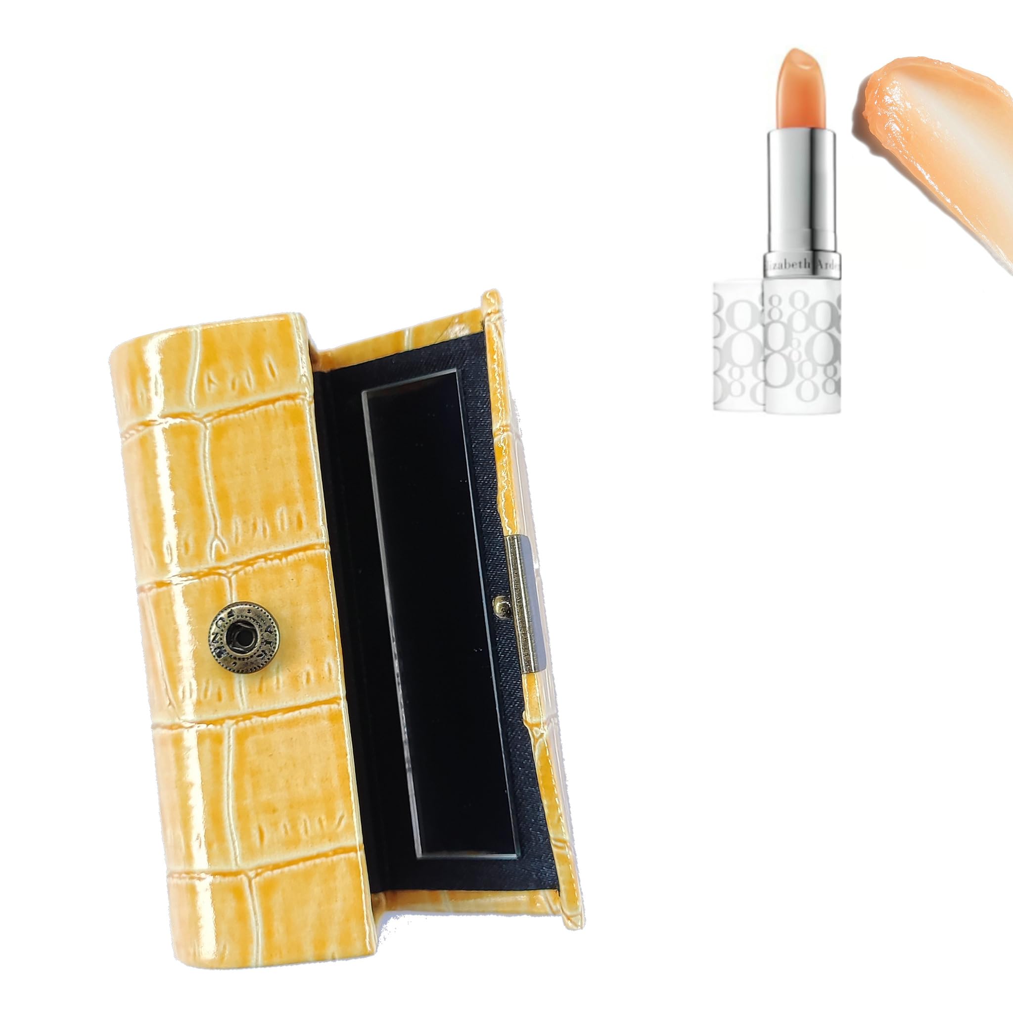 XIAOBUU Leather Lipstick Case Organiser - Durable Waterproof Holder With Button Closure and Makeup Mirror - Cosmetic Storage Box (Yellow)