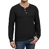Susclude Mens Long Sleeve Henley Shirts Waffle Comfy Basic Stylish Button Down Pullover V Neck Casual Tops Fall Winter