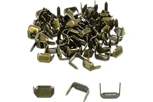 uxcell 50Pcs Brass Leather Staples, 8mm Two Prong Belt Loops Fasteners Holders for Leathercraft Belt Keeper Connection, Bronz