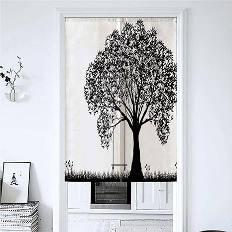 Amazon 本 仕立て のれん 65x90cm スイングイラスト花と草のパターンを持つ木のシルエット 和風 暖簾 目隠し遮光 間仕切り遮光 玄関 暖簾分け 和食 だんご庄 暖簾分け 玄関のれん ロング のれん オンライン通販
