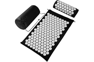 BABEHOP Acupressure Mat Set, Acupuncture Point Massage Pillow, Relieving Neck and Back Pain, Muscle Relaxation and Stress Reduction, Sciatica Relief, Suitable for Men and Women, Carry a Handbag, Black White